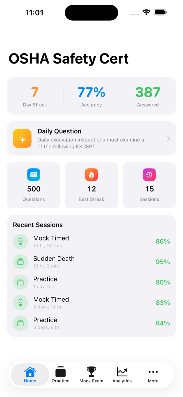 Home screen of CertPrep OSHA app