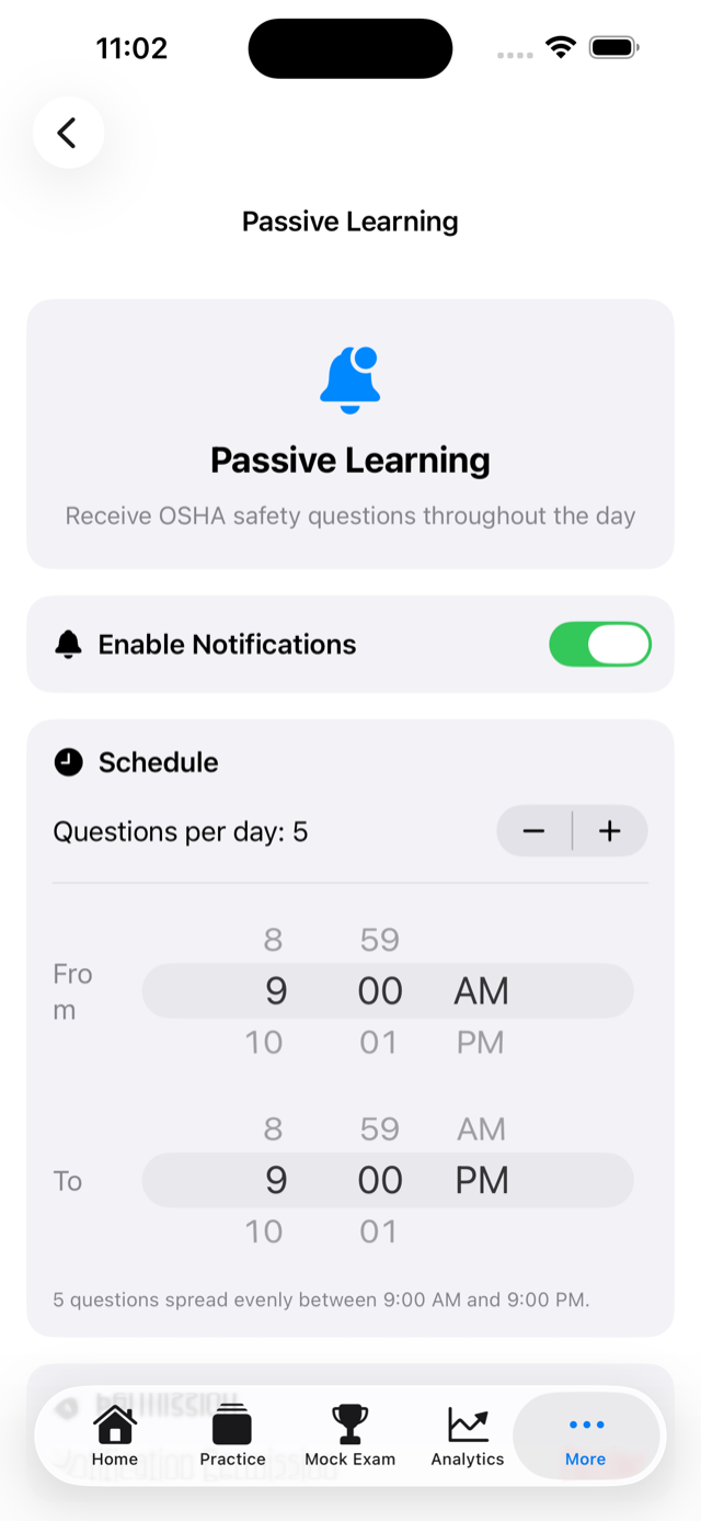 Passive learning notification screen
