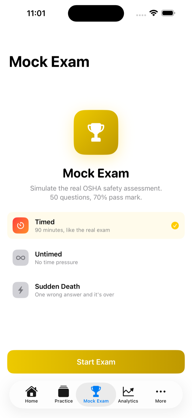 Timed mock exam simulation screen