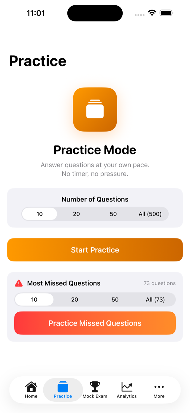 Practice quiz screen